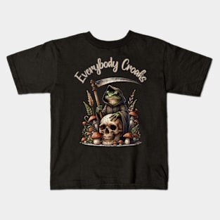 Everybody Croaks Cottagecore Frog Grim Reaper Funny Kids T-Shirt